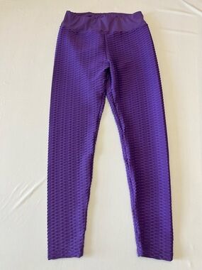 Women's Textured High-Rise Purple Leggings